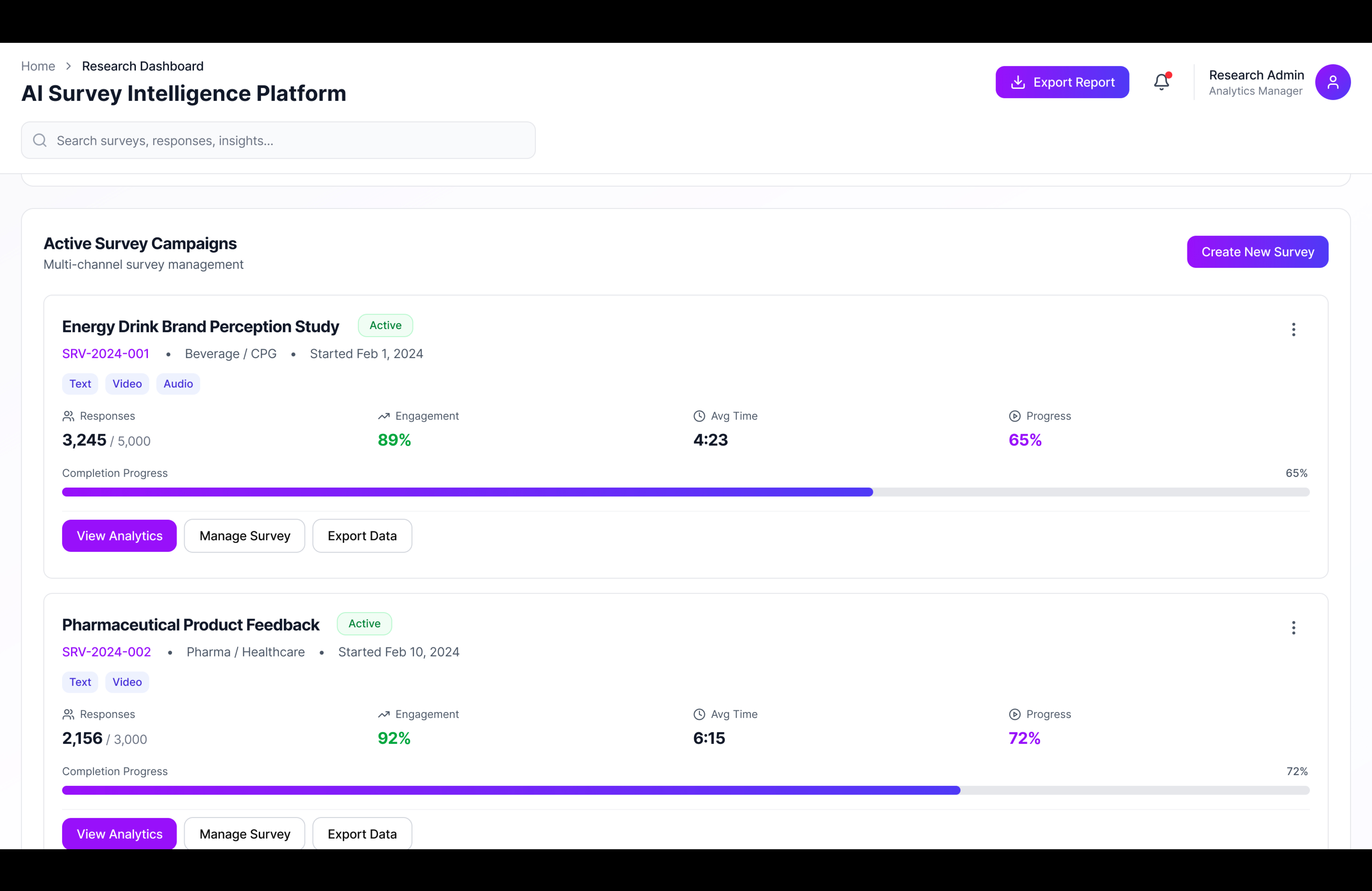 Custom AI survey analytics and filters